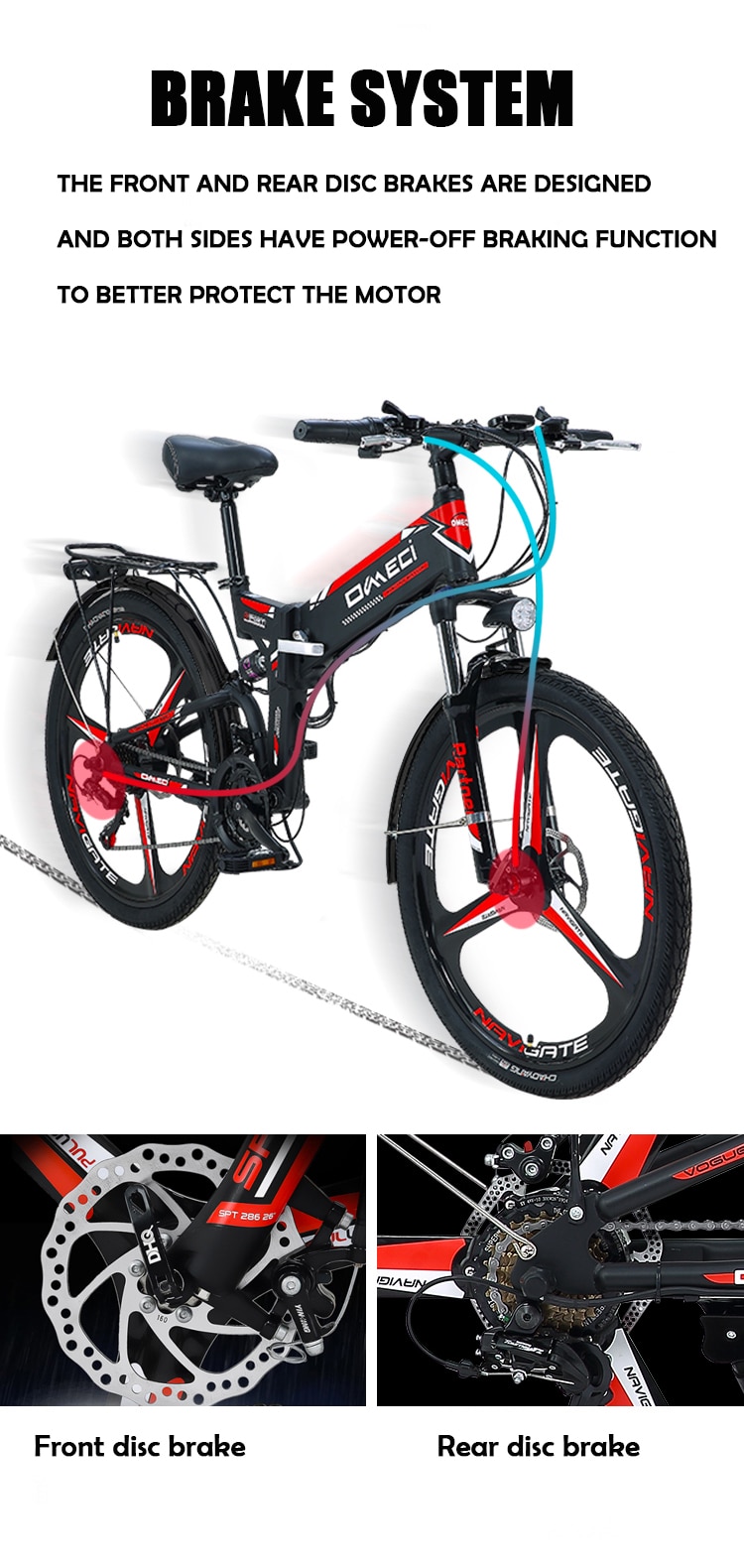 OMECI Electric Bike 48V Lithium Battery Auxiliary Electric Mountain Bike 26 Inch Folding Bicycle Multi-Mode E-Bike Men/Women