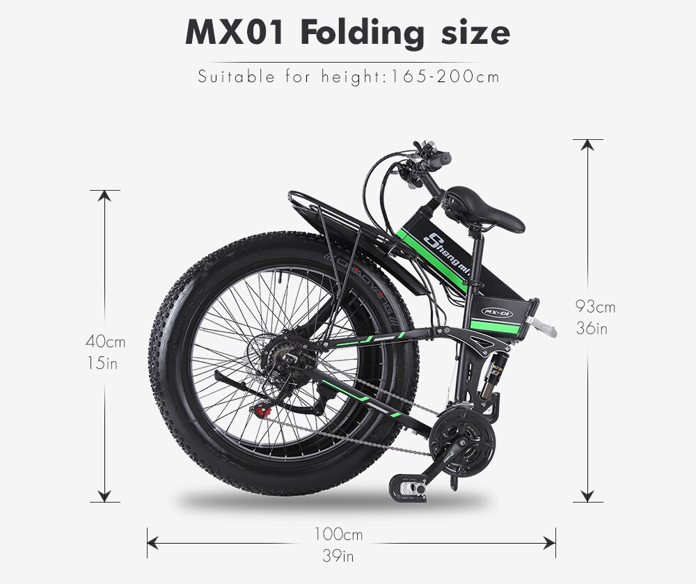 Shengmilo MX01 Electric Bike 1000W Men's Mountain Bike Folding bike Adult Electric Bicycle Fat Tire Ebike Beach Cruiser 40KM/H