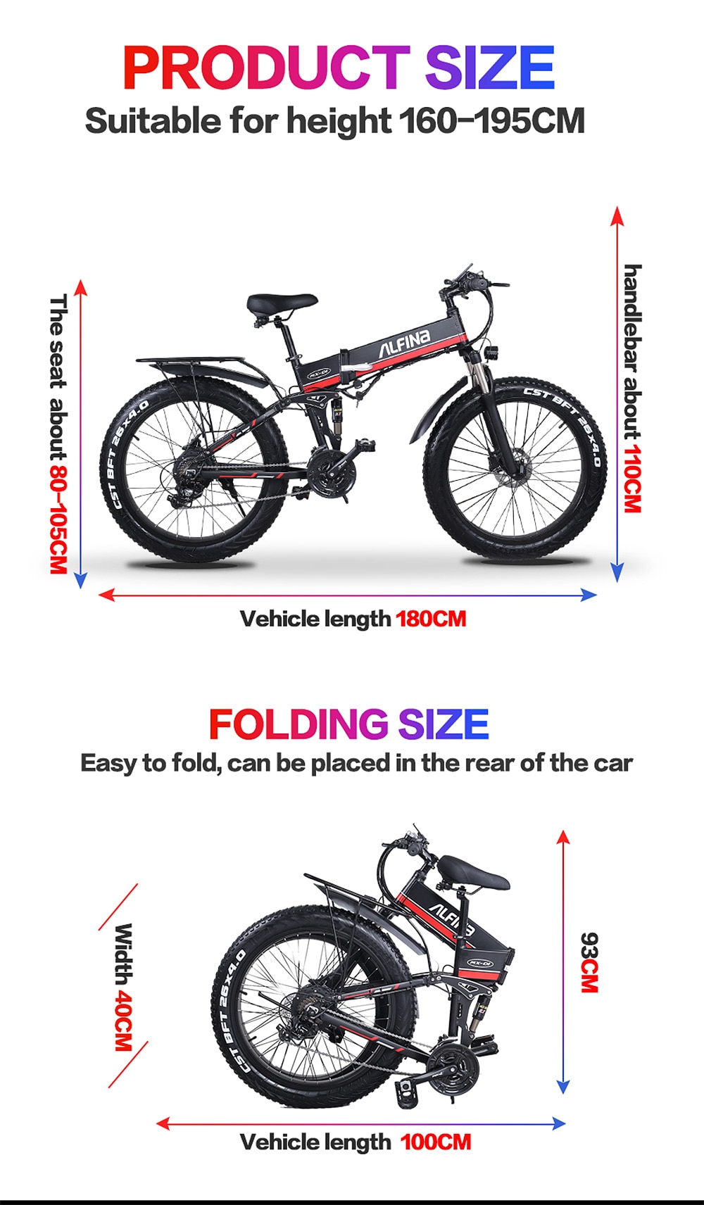 (EU Stock)ALFINA FX-01 1000W 12.8AH Mountain Electric Bike SnowBike MTB 45KM/h 26 Inch Tires Waterproof and Foldable Ebike