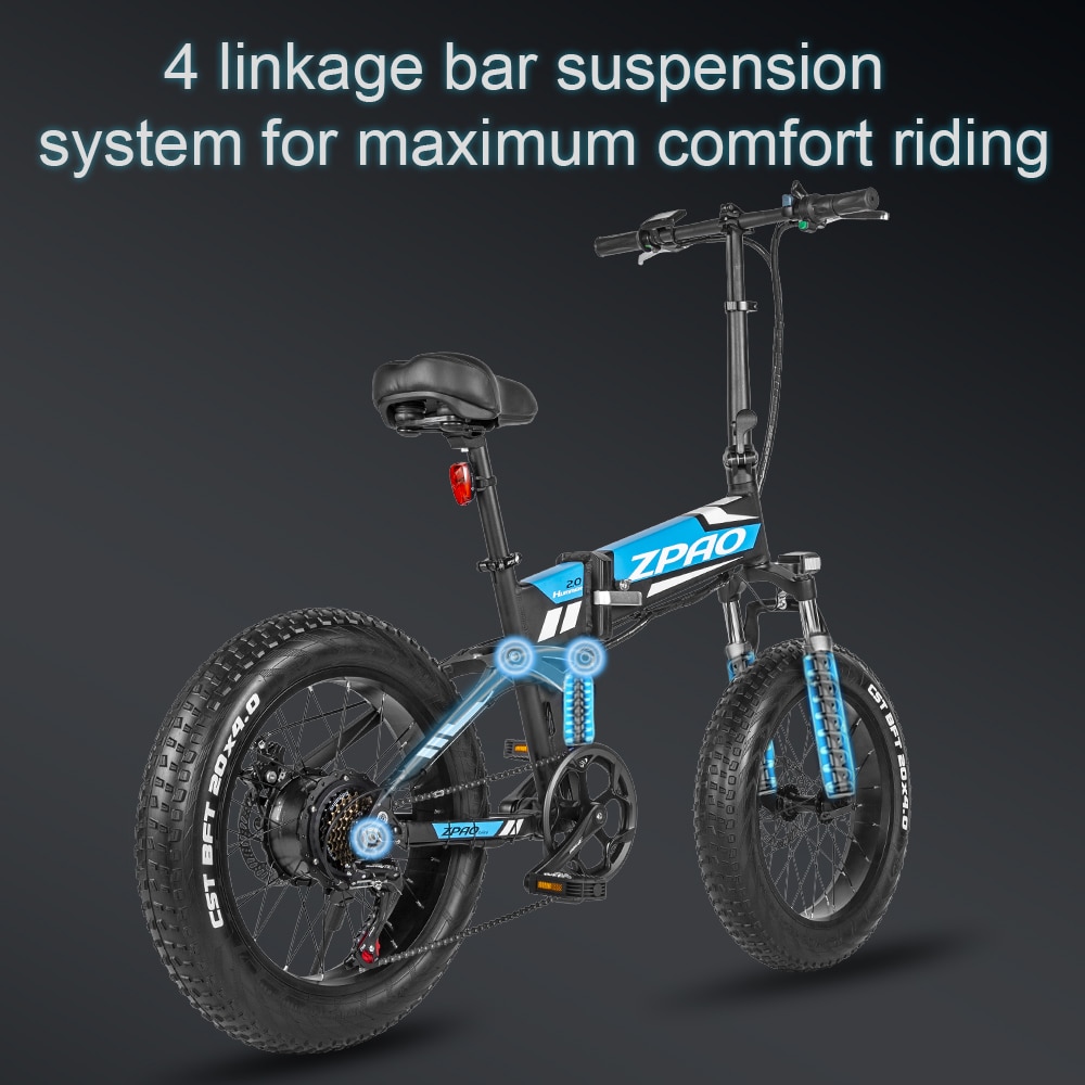 ZPAO Fat Tire 20x4.0 Inches Electric Bike Folding E Bike 500W 750W 48V 12.8Ah Lithium Battery Mountain Bike For Adults