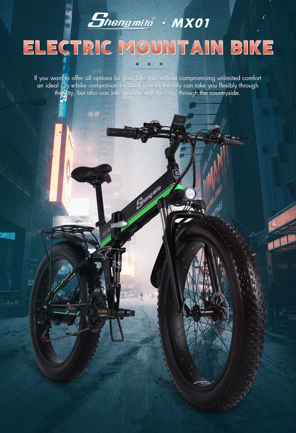 Electric Bike 1000W Mens Mountain Bike Snow Bike Folding Ebike MX01 Adult Electric Bicycle Fat Tire e Bike 48V Lithium Battery