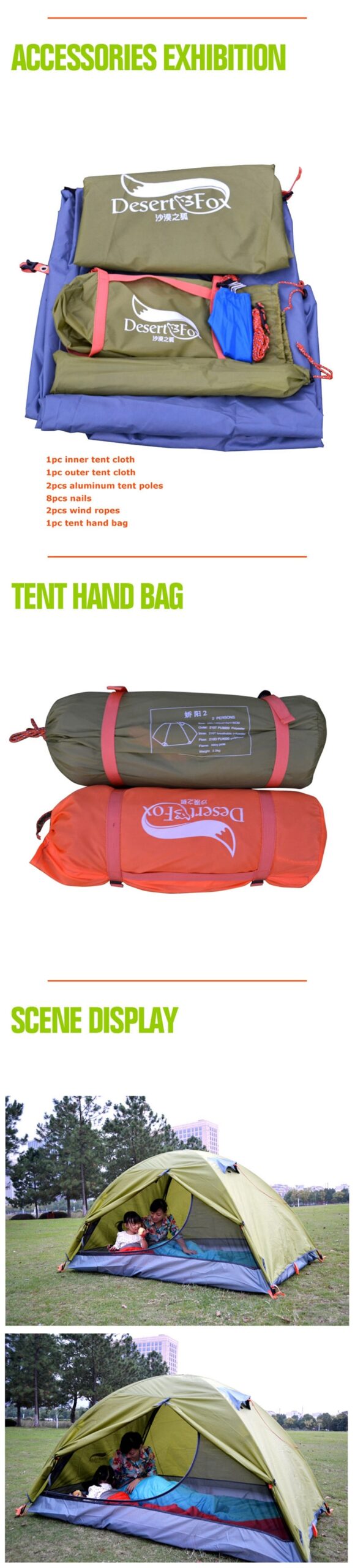 Desert-Fox Backpacking Tent 2-Person Aluminum Pole