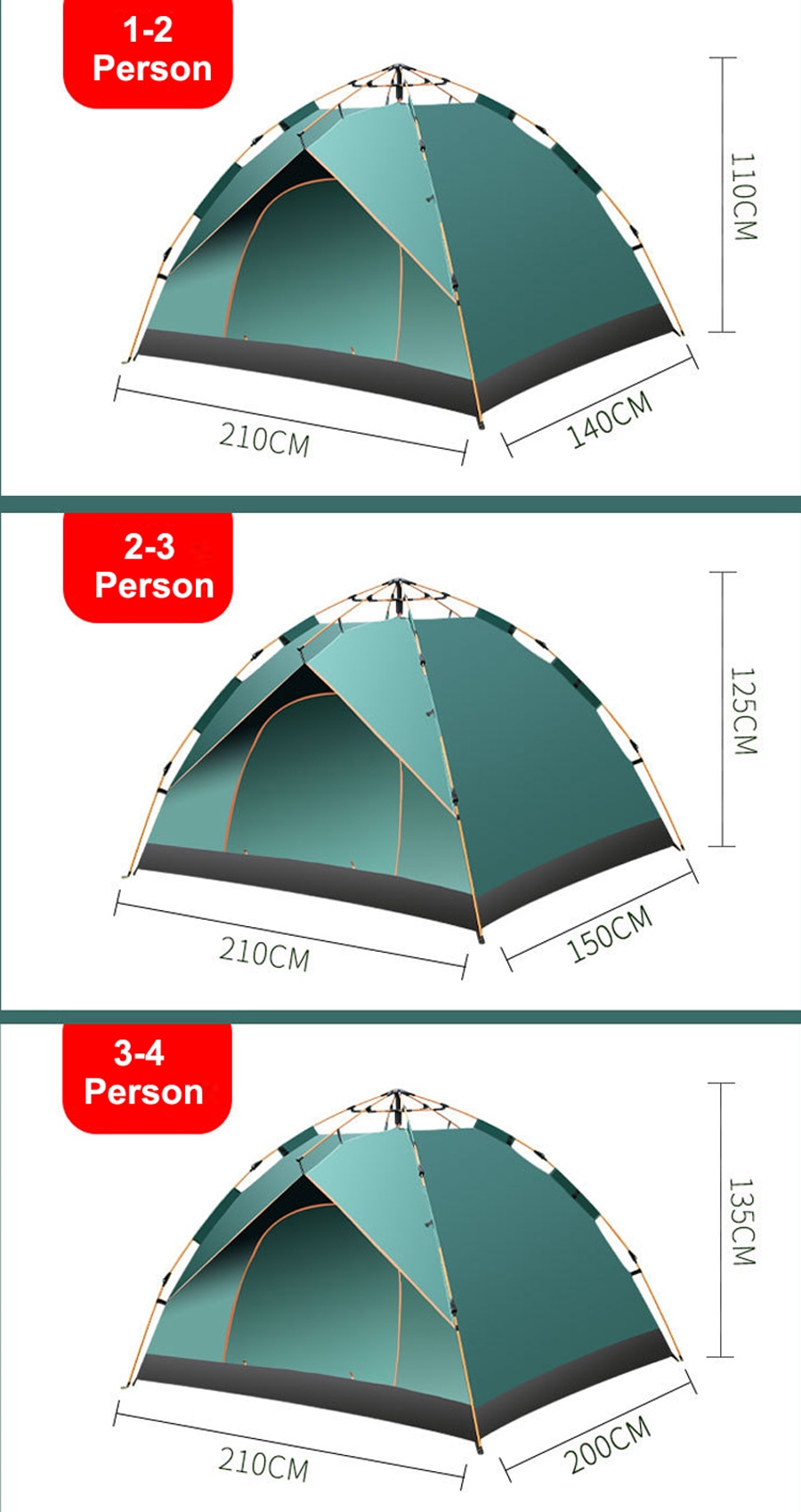 3-4 Person Fully Outdoor Automatic Quick Open Tent Waterproof Tent Camping Family Outdoor Llightweight Instant Setup Tent