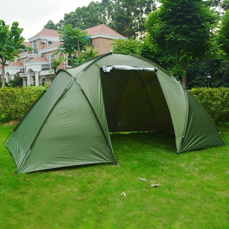 4-6 Person Double Layer Waterproof Camping Tent，Two Bedrooms Big Space Tent For Hiking Familiy Party Traveling Fishing 3 Colors