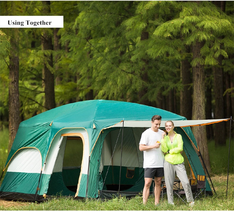 Outdoor Camping Tent Two Bedroom Ultra-large Dual Layer Waterproof 6/8/10/12 Person Family Travel Self Driving Tent Big Space