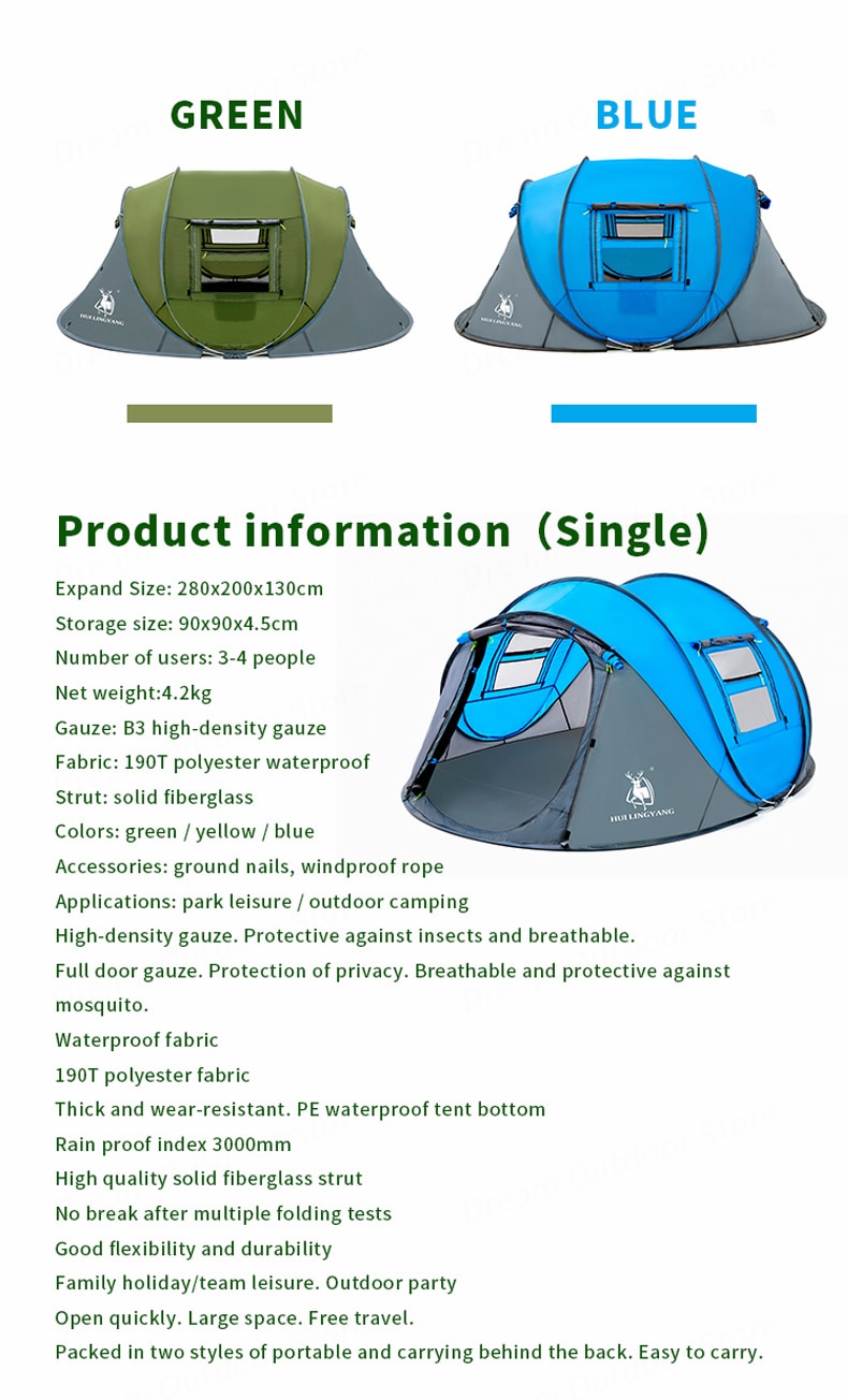 HUI LINGYANG Throw pop up tent 4-5-6 Person outdoor automatic tents Double Layers family Tent waterproof camping hiking tent