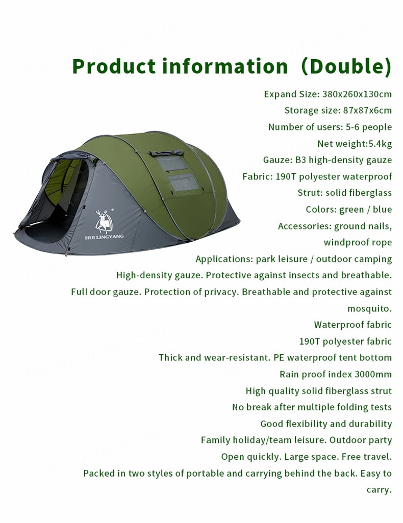HUI LINGYANG Throw pop up tent 4-5-6 Person outdoor automatic tents Double Layers family Tent waterproof camping hiking tent