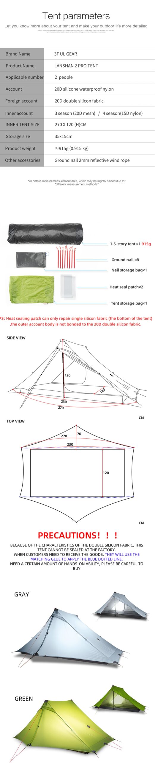 3F UL GEAR Lanshan 2 Pro 2 Person 3-4 Season Outdoor Ultralight Camping Tent Professional 20D Nylon Both Sides Silicon Tent