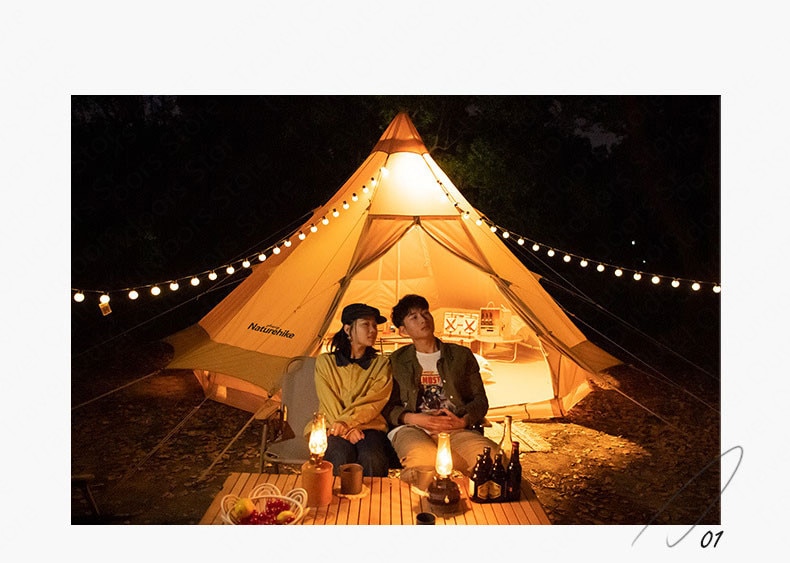 Naturehike Brighten 12.3 Camping Tent Cotton Pyramid Tent Big Space 5-8 Persons Outdoor Picnic Windproof Family Party Hunting