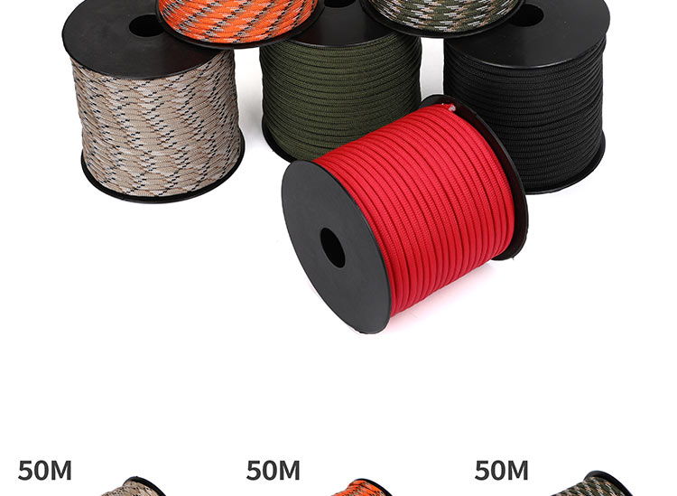 550 Military 50M/100M 7-Core Paracord Rope 4mm Outdoor Polyester Parachute Cord Camping Survival Umbrella Tent Bundle