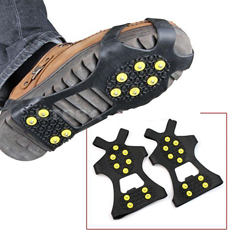 1Pair 10Stud S M L Non Slip Snow Shoe Spikes Winter Anti Slip Ice Grips Cleats Crampons Climbing Outdoor Shoes Cover Crampons
