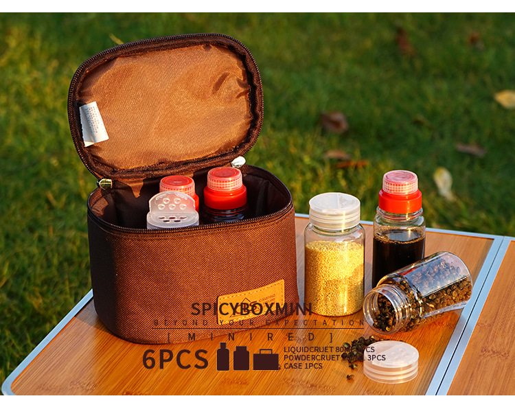 Outdoor Spice Bottle Set Portable Condiment Box Travel Camping 6PCS/Set Kitchen Seasoning Bottle Combination with Storage Bag