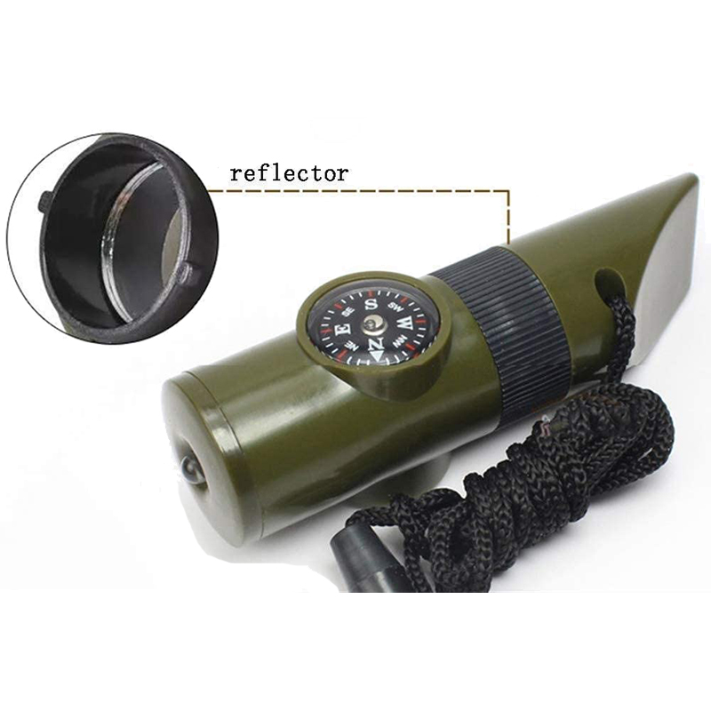 Multi-Functional Whistle Outdoor Camping Hiking Climbing Survival Equipments Portable 7In1 Whistle Compass Led Flashlight