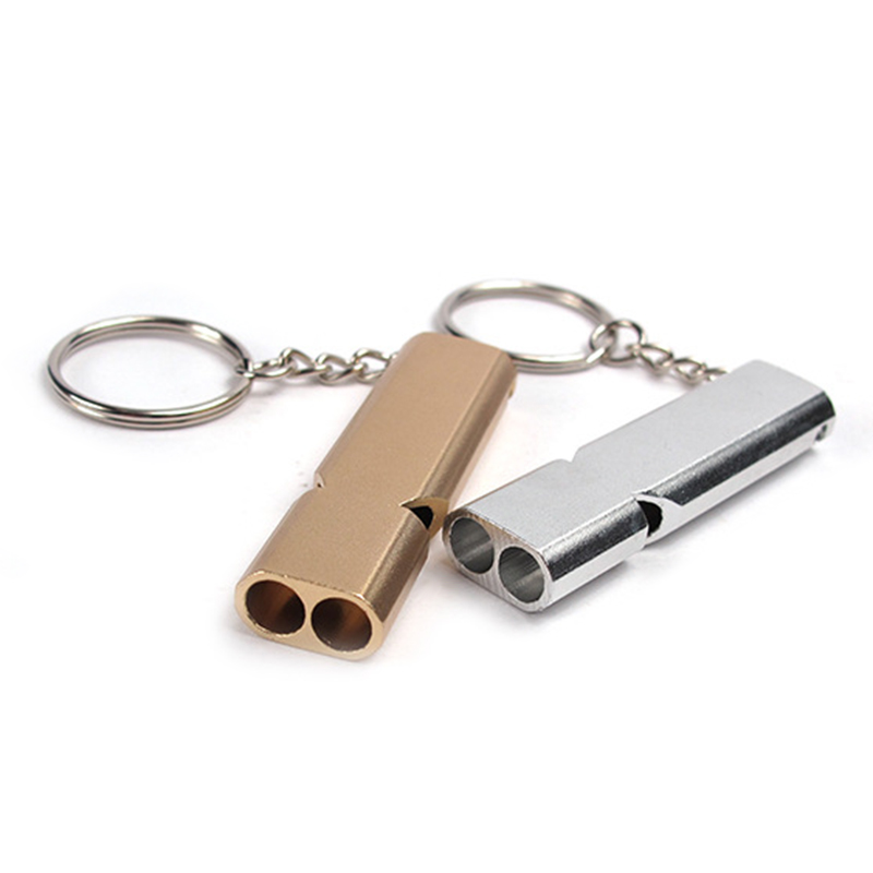 Dual-tube Survival Whistle 120 Decibels Portable Stainless Steel Whistle Outdoor Hiking Camping Fishing Safe Survival Whistle