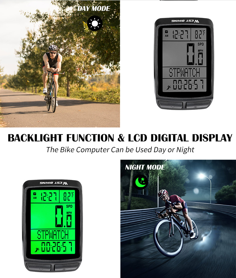 WEST BIKING Waterproof 5 Language Bicycle Computer Wireless Cycling Odometer MTB Bike Stopwatch Watch LED Screen Speedometer