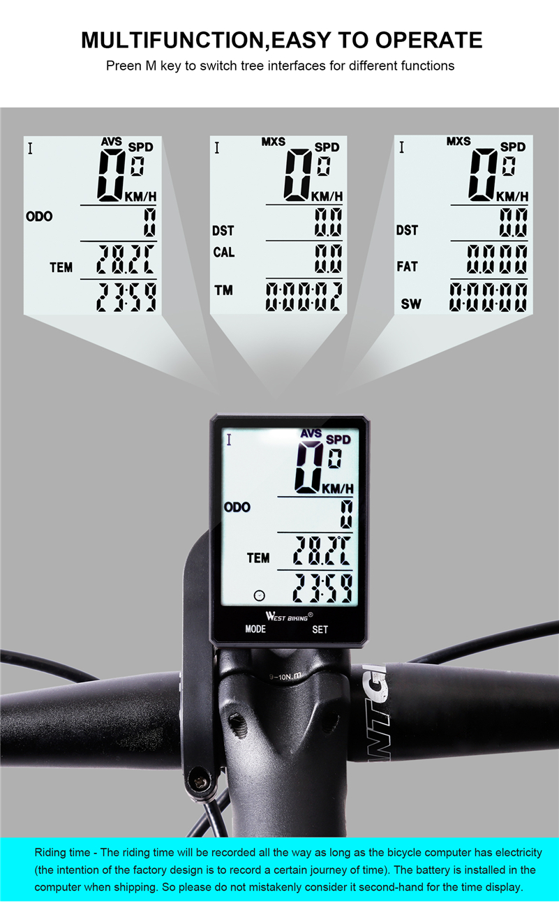 WEST BIKING Bicycle Cycling Computer Wireless Wired Waterproof digital Bike Speedometer Odometer with Backlight Bike Stopwatch
