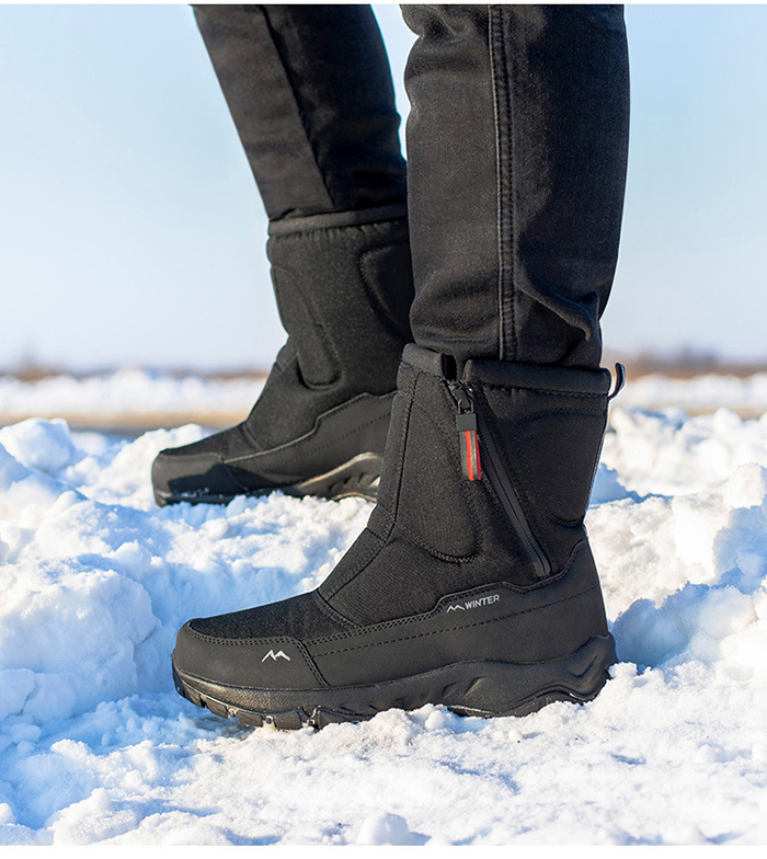 Winter Mens Hiking Boots Couple Snow Boots Plus Velvet Warm Side Zipper Outdoor Casual Short Boots Resistance Men Cotton Shoes
