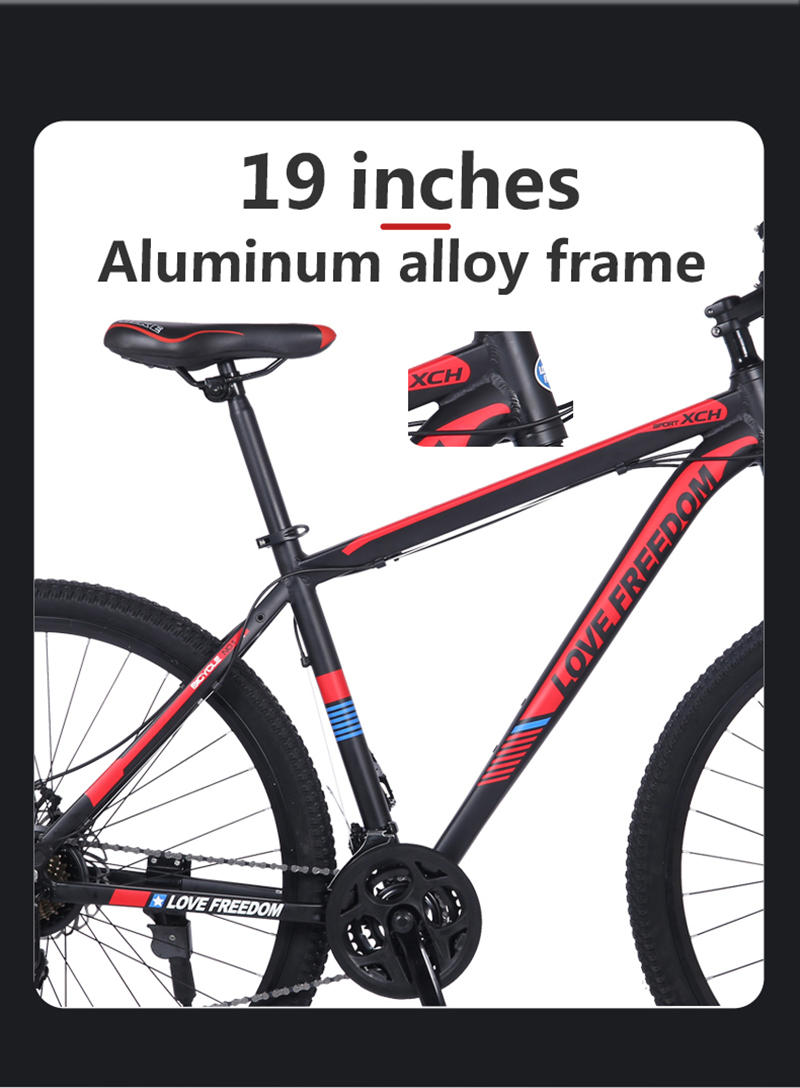 LOVE FREEDOM 29 Inch Mountain Men's Bike Aluminum Alloy Road Bicycle 19 Inch Large Frame 21 Speed MTB Bicicleta Lock Front Fork