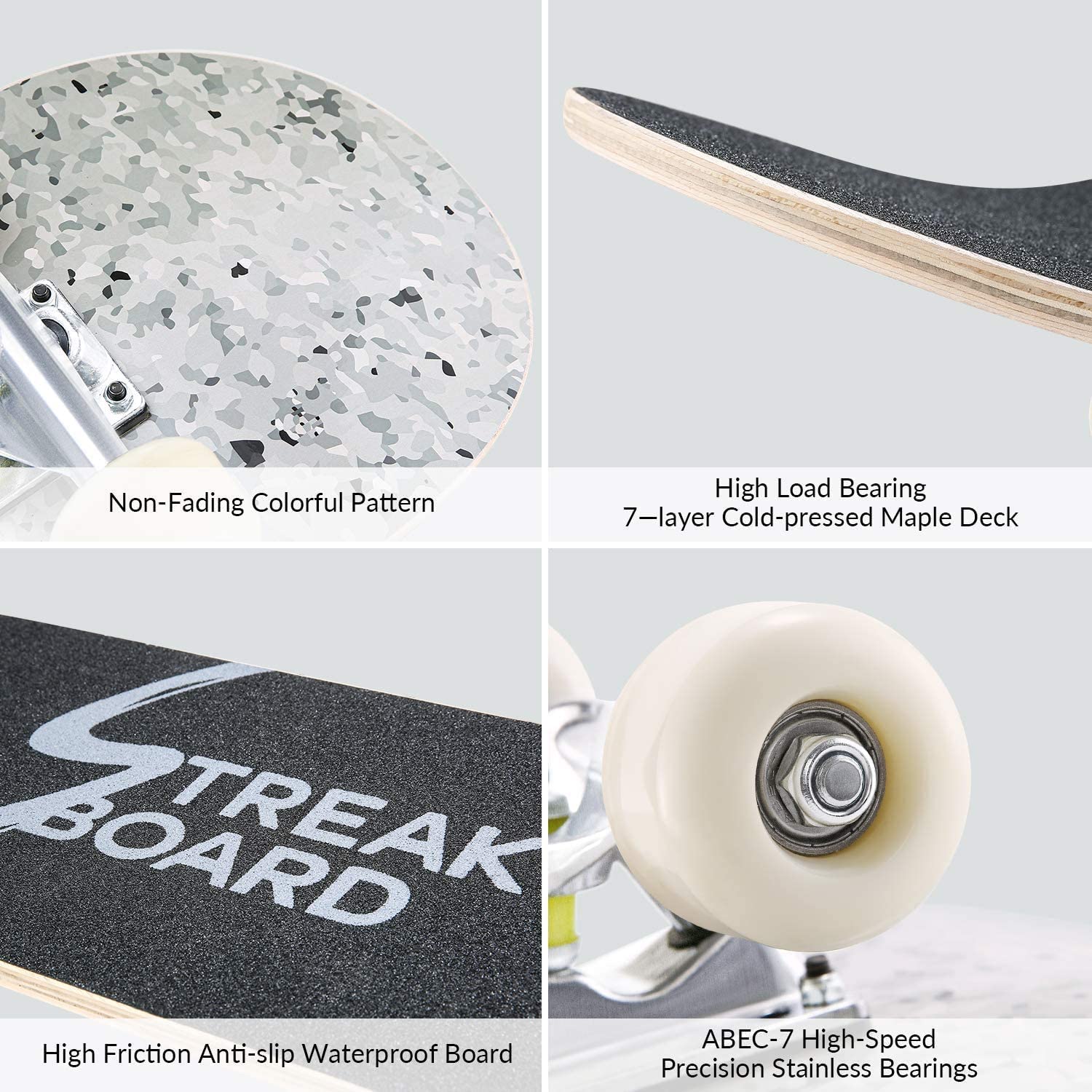 Skateboards Standard Skate Boards Complete for Student 7 Layer Maple Double Kick Concave Skateboard for Kids Youth Teens Adults