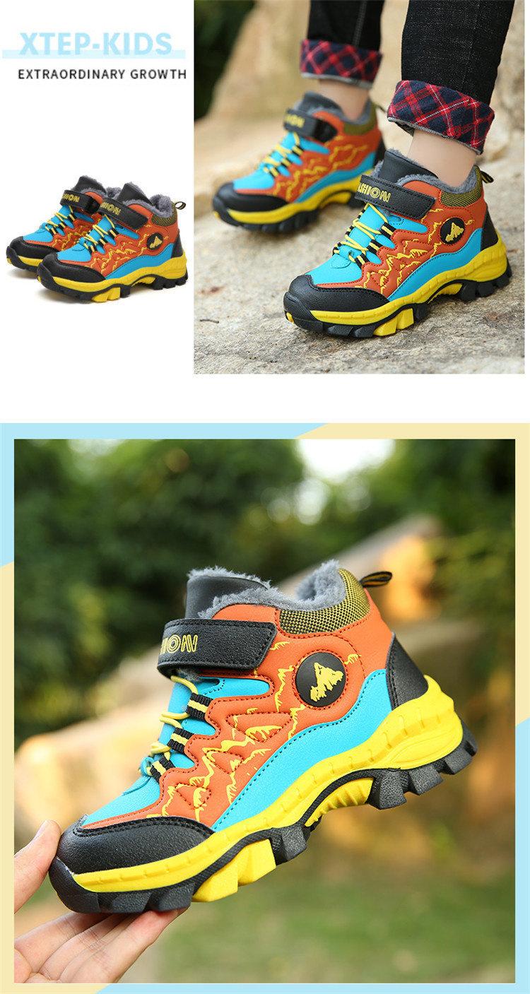 Winter Kids Hiking Shoes Super Warm Plus Cotton Boy Sneakers Non-slip Leather Waterproof Boots Teenager Trekking Climbing Shoes