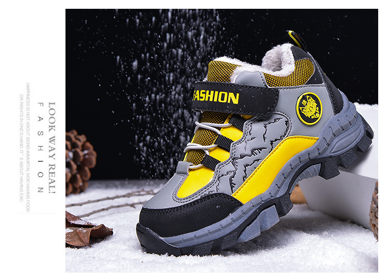Winter Kids Hiking Shoes Super Warm Plus Cotton Boy Sneakers Non-slip Leather Waterproof Boots Teenager Trekking Climbing Shoes