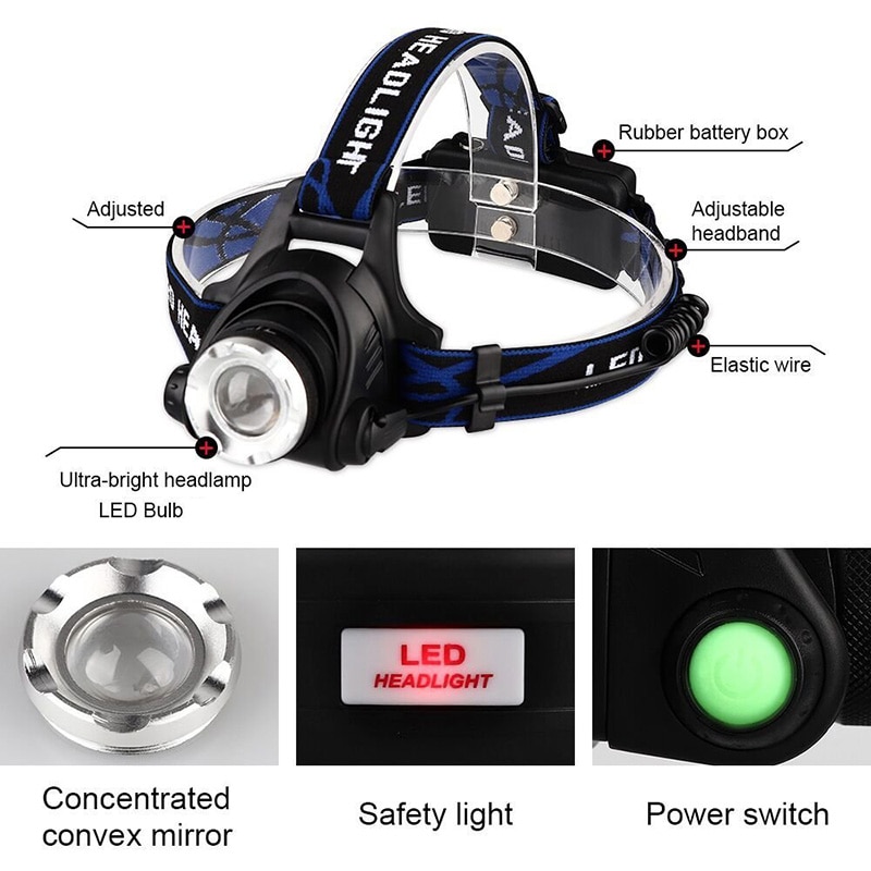 8000LM LED Fishing Light Headlamps Waterproof