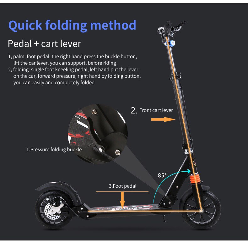 Kick Foldable Aluminum Scooter 2 wheels shock absorption